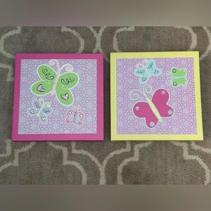 Butterfly Wall Art Set in Pink, Yellow & Green